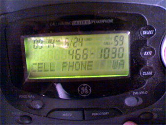 Caller ID of Rodney Tom's call on June 24, 2009 at 9:14
AM