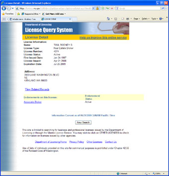 Department of Licensing Rodney Tom Broker License at Windermere
